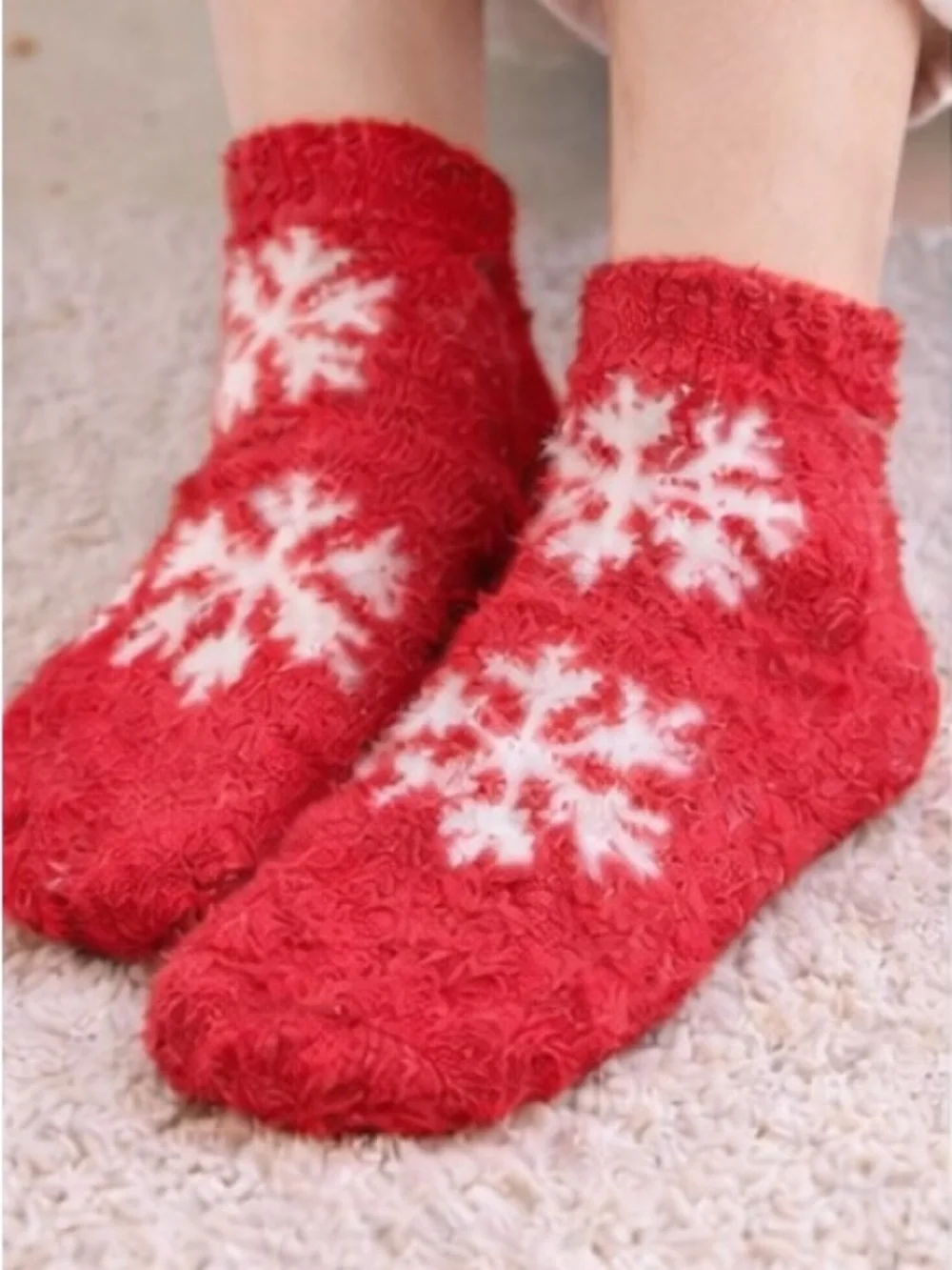 a new day Red Fuzzy Snowflake Low-Cut Socks - Size 4 to Size 10